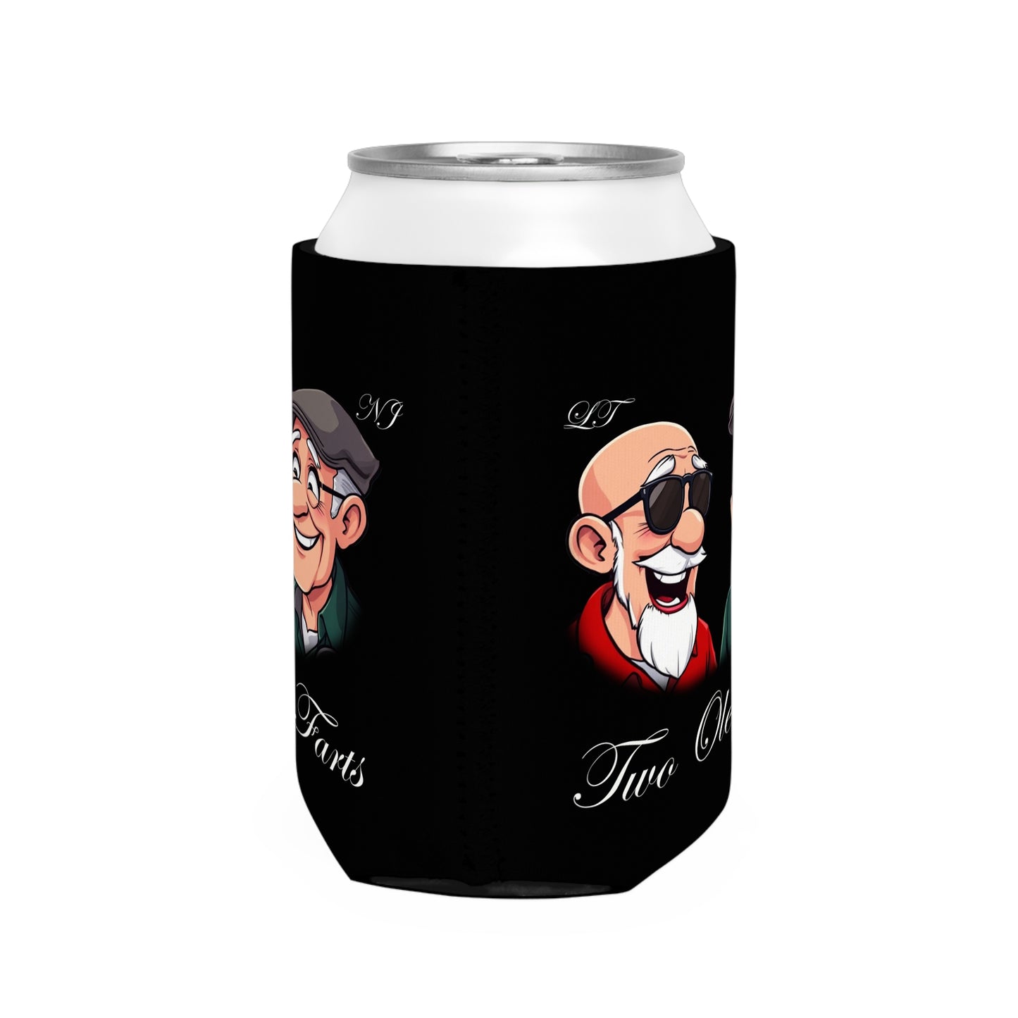 Funny Two Ole Farts Can Cooler Sleeve for Friends (Black)