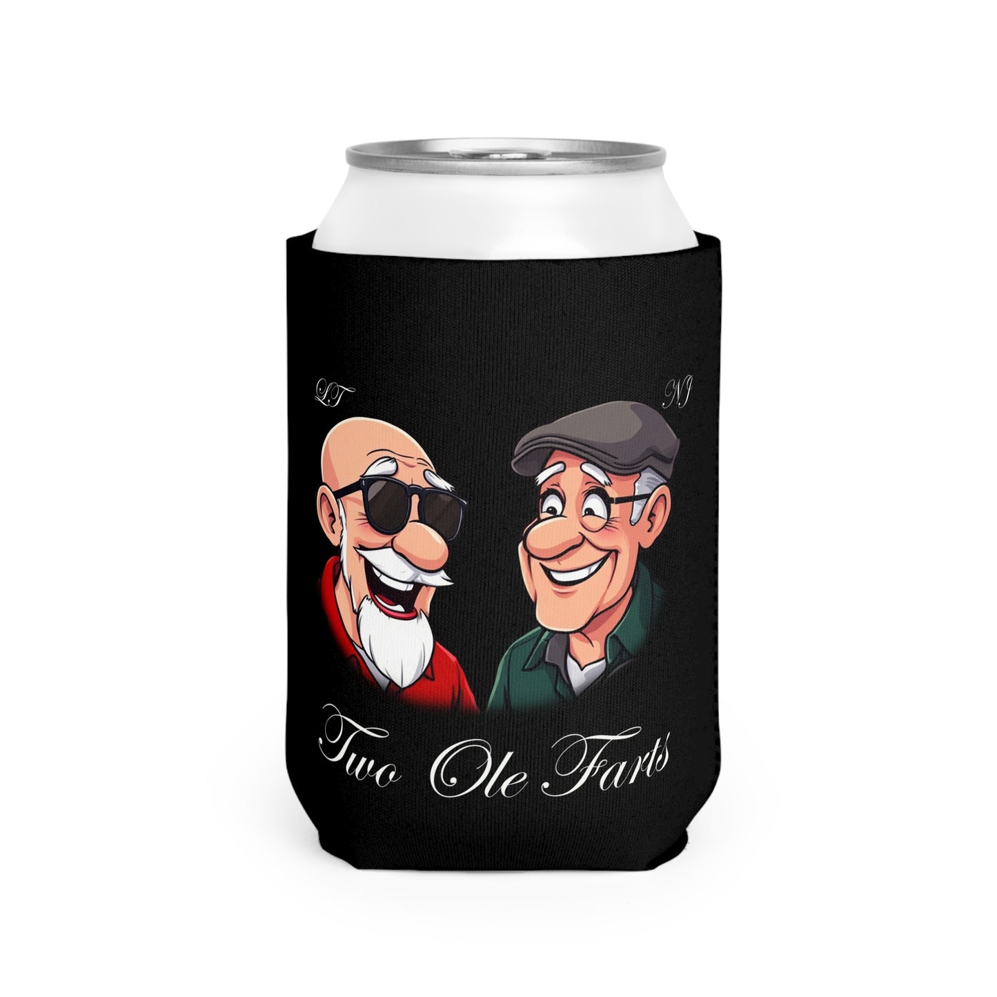 Funny Two Ole Farts Can Cooler Sleeve for Friends (Black)